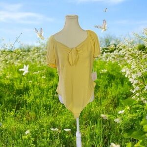 LC Lauren Conrad Yellow Cap Sleeve Tie Front Bodysuit